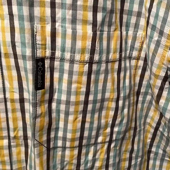 Lg Columbia Sportswear L/S button up YW/gray/WH/ teal dress shirt Gently Used - Picture 3 of 4